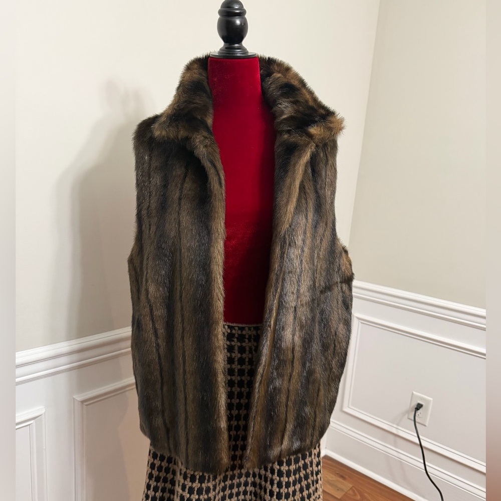 New Directions Brown Faux Fur Vest with Stand Collar
